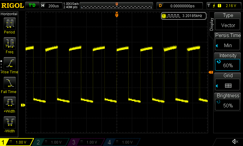 Image of oscilloscope where oscillator generates 3 kHz signal